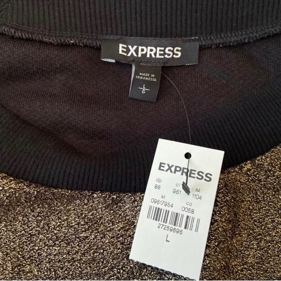 Express Gold & Black Sparkle Glitter L/S Top - Picture 7 of 7